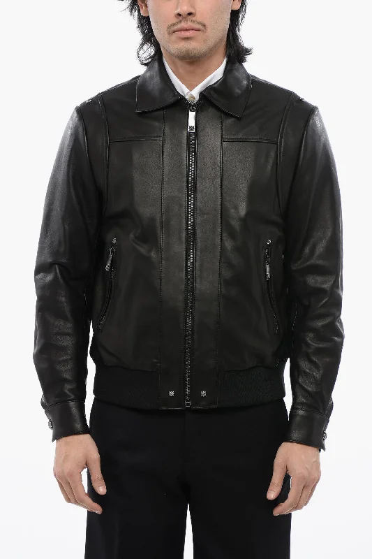 John Richmond Leather Muzan Bomber Jacket With Stud Details