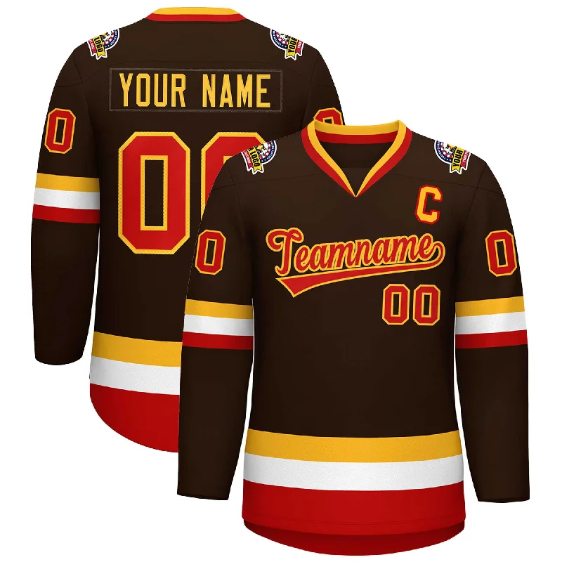 Custom Brown Red-Gold Classic Style Hockey Jersey