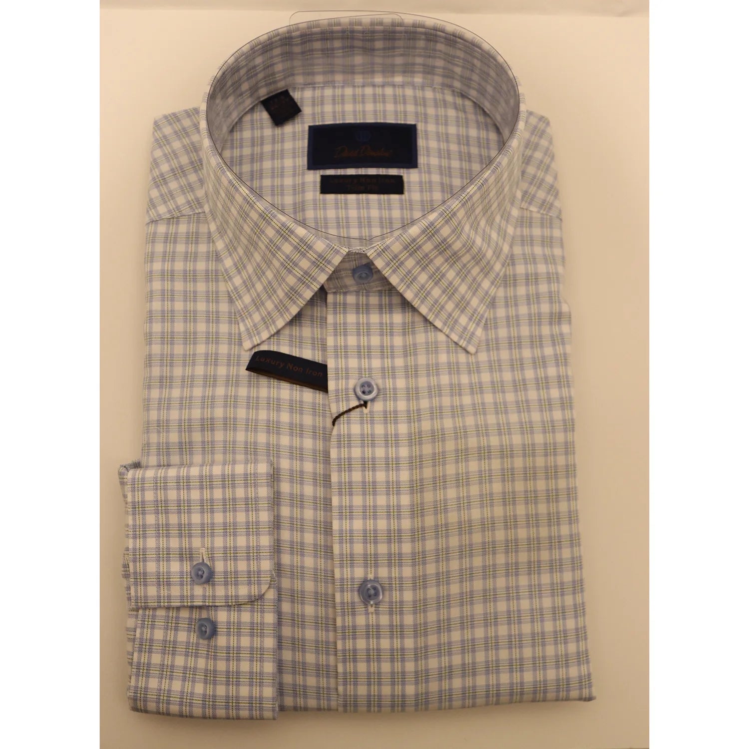 David Donahue Dress Shirt - Sky and Grass Plaid (Trim Fit) Tough Men's Tactical