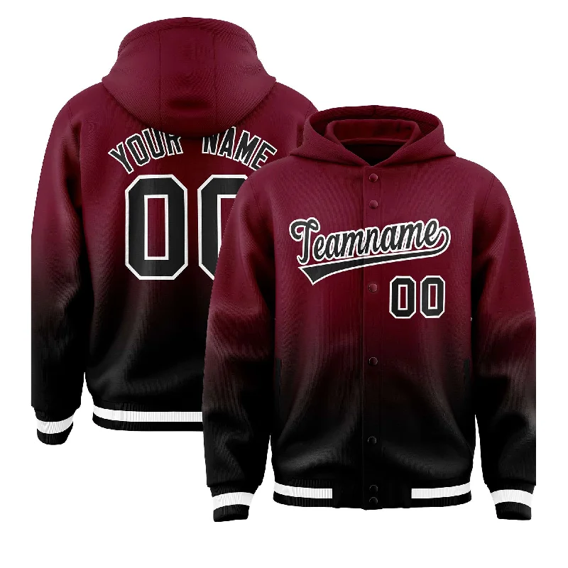 Custom Crimson Black Varsity Full-Snap Letterman Gradient Jacket Hoodie