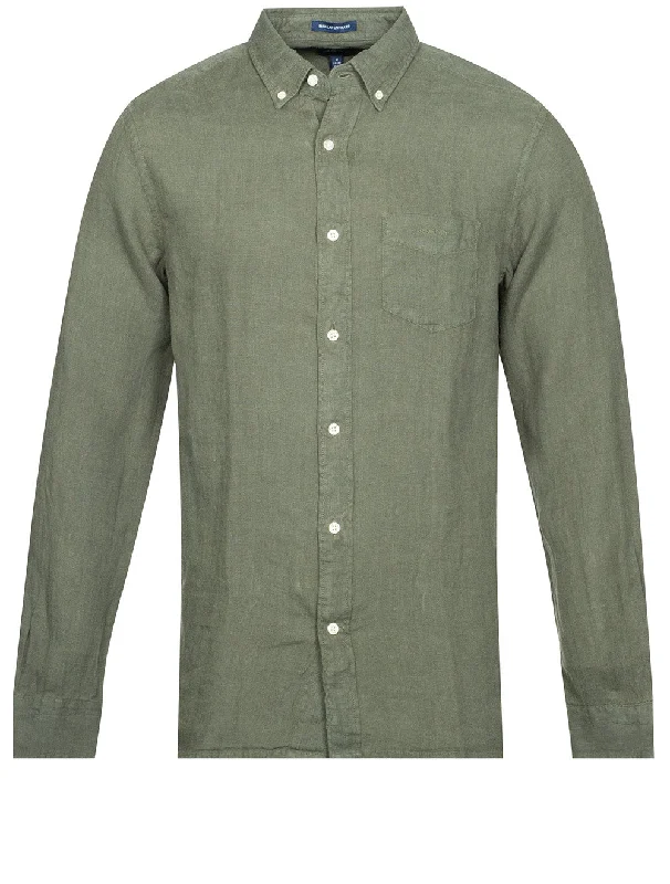 Regular Fit Dyed Linen Shirt Green Ash Dapper Men's Bow