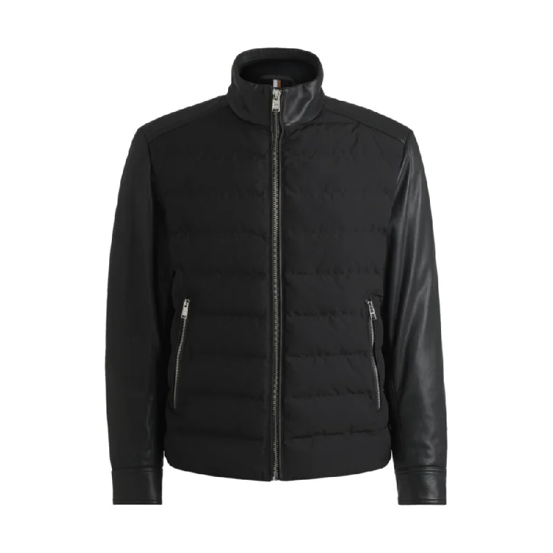 Mixed-material regular-fit jacket with leather sleeves