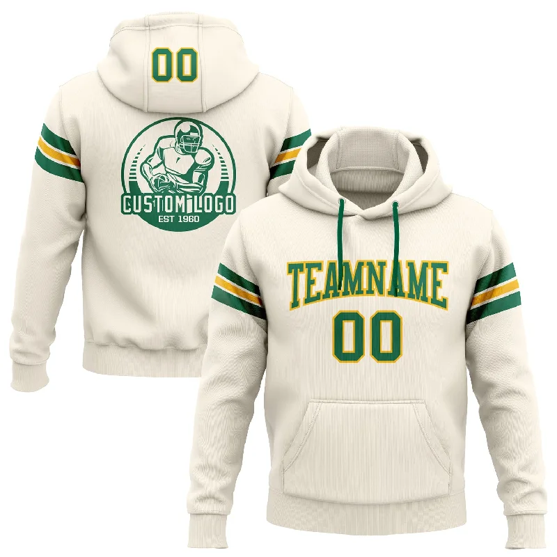 Custom Stitched Cream Kelly Green-Gold Football Pullover Sweatshirt Hoodie