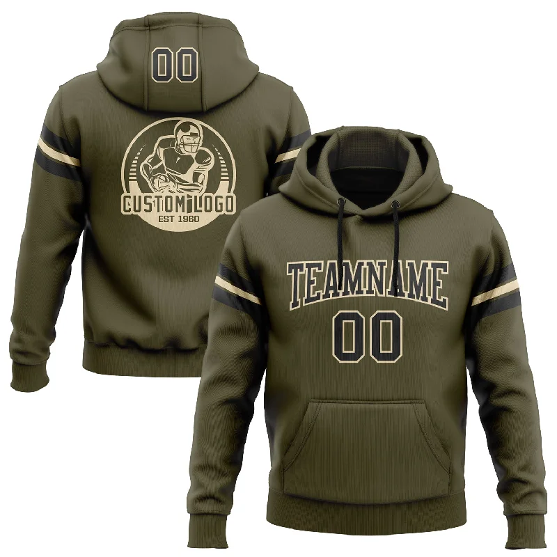 Custom Stitched Olive Black-City Cream Football Pullover Sweatshirt Salute To Service Hoodie