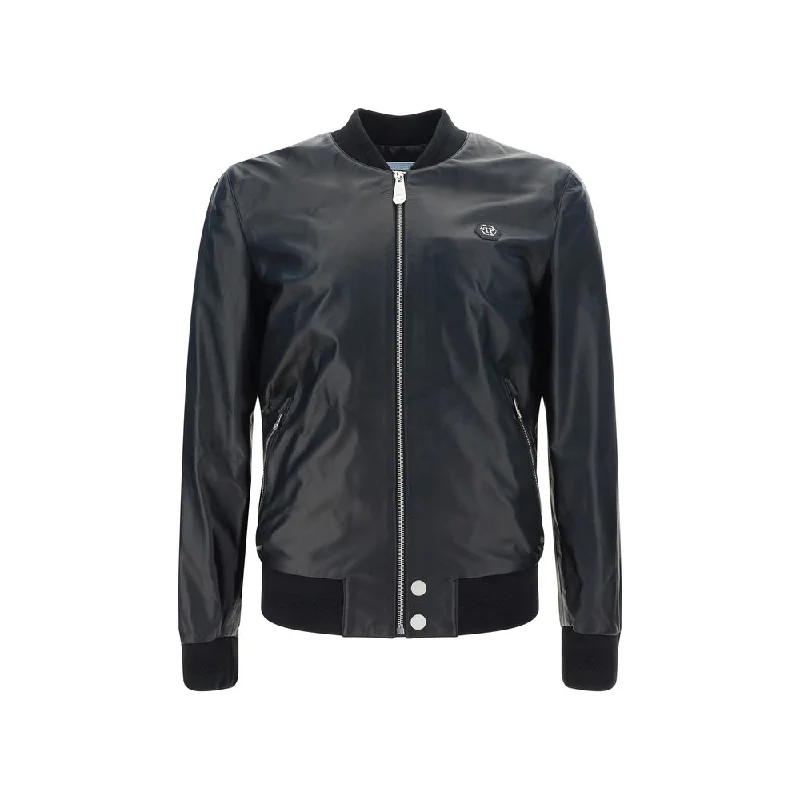 Philipp Plein Leather Bomber Men's Jacket