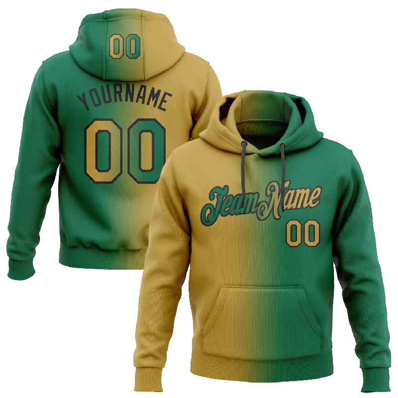 Custom Stitched Kelly Green Old Gold-Black Gradient Fashion Sports Pullover Sweatshirt Hoodie