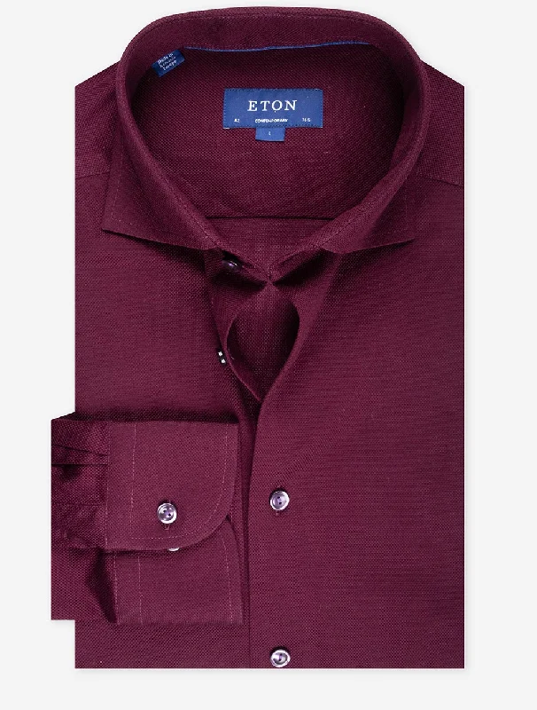 Burgundy Pique Contemporary Shirt Casual Men's Short