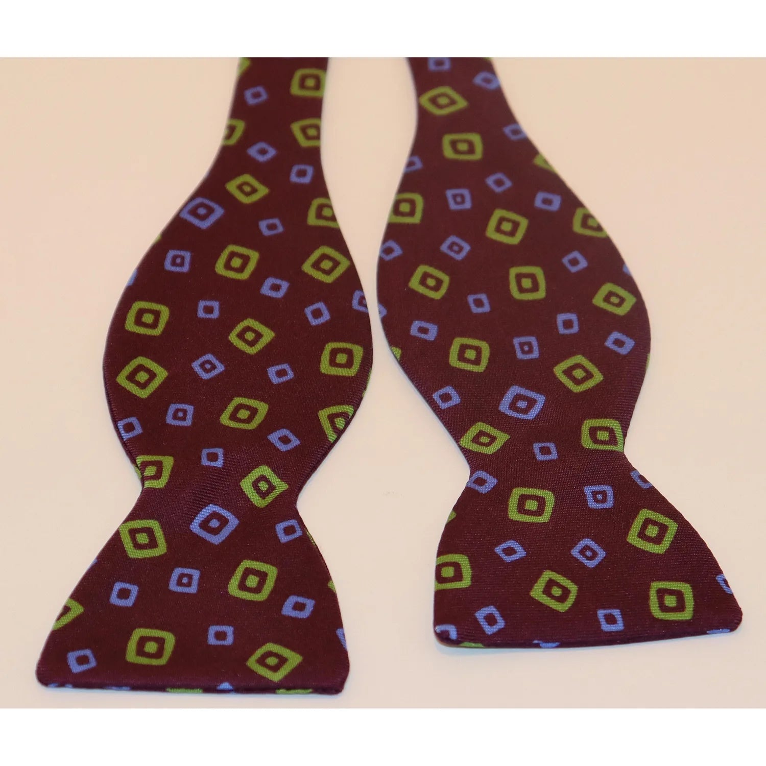 R. Hanauer Bow Tie - Burgundy with Green/Blue Square Laid