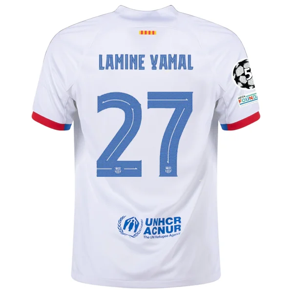 Nike Barcelona Lamine Yamal Away Jersey w/ Champions League Patches 23/24 (White/Royal Blue)