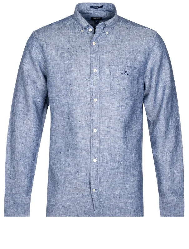 Regular Linen Shirt Button-down Persian Blue Modern Men's Tech