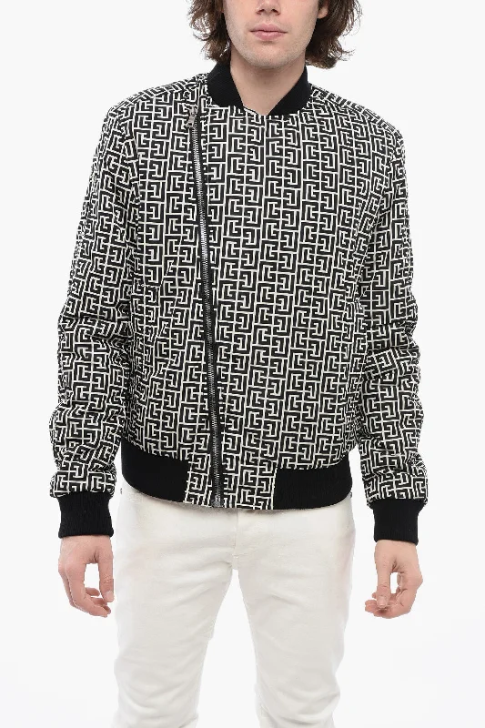 Balmain Monogram Padded Bomber Jacket With Decentralized Zip