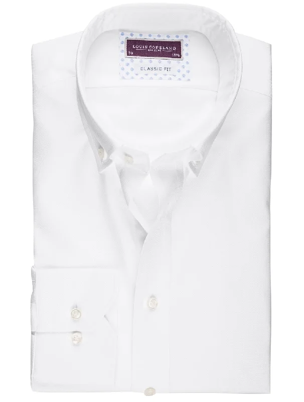 White Weave Pattern Classic Fit Shirt White/tail Polished Men's Silk