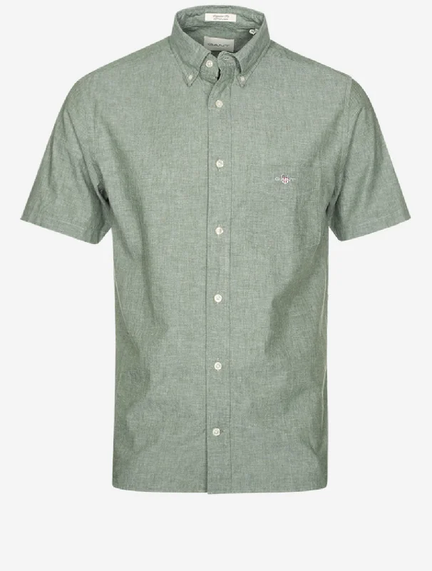 Regular Cotton Linen Short Sleeve Shirt Pine Green Traditional Men's Country