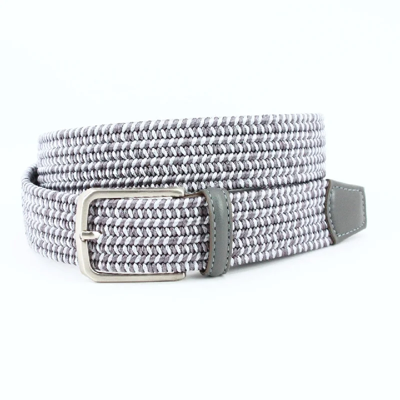 Torino 35MM Gray Braided Rayon Satin Nickel Buckle Belt Stylish Men's Tropical 