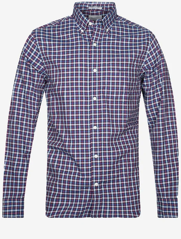 Regular Twill Micro Multi Check Shirt Evening Blue Sophisticated Men's 