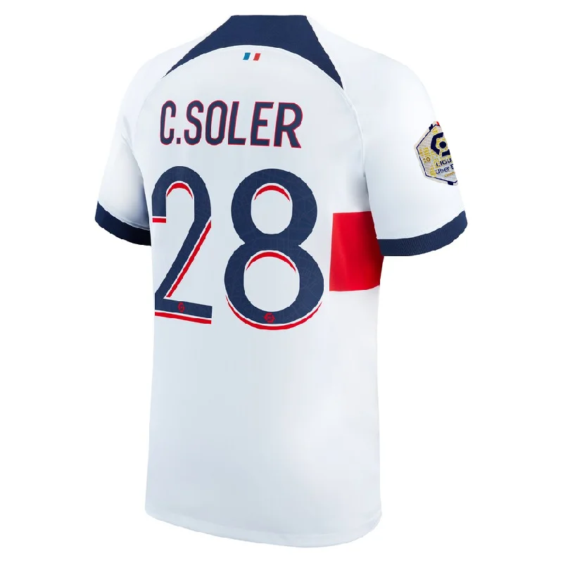 Nike Paris Saint-Germain Carlos Soler Away Jersey w/ Ligue 1 Patch 23/24 (White/Midnight Navy)