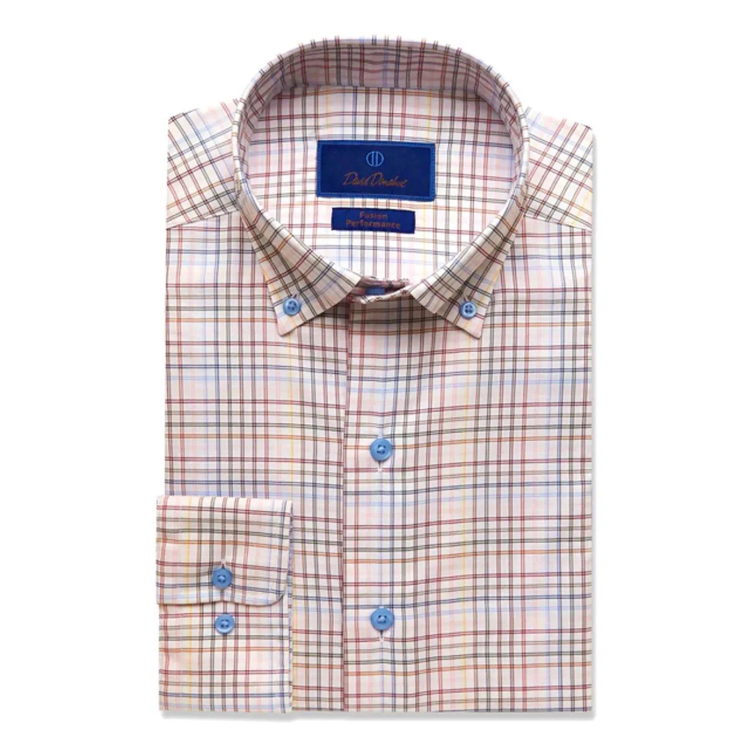 David Donahue Multi Color Tattersall Fusion Dress Shirt Polished Men's Satin