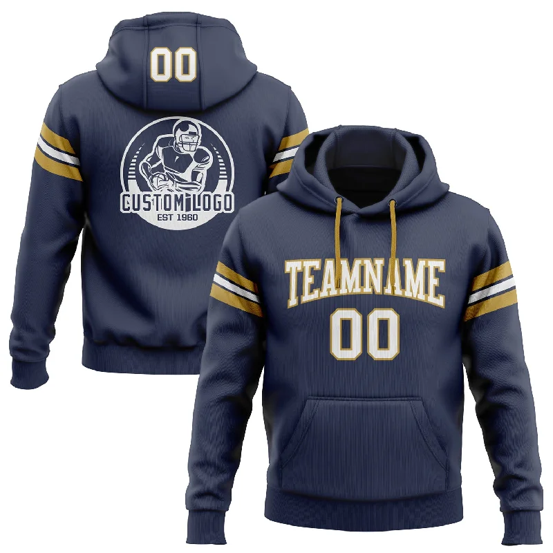 Custom Stitched Navy White-Old Gold Football Pullover Sweatshirt Hoodie