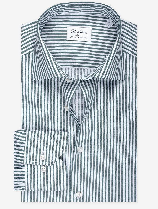 Green Stripe Cotton Slimline Shirt Cozy Men's Sherpa