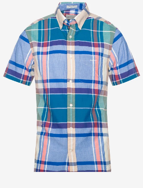 Regualr Indian Madras Short Sleeve Shirt Rich Blue Gym