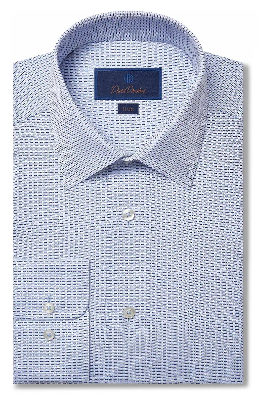 David Donahue Dress Shirt - Blue Brick Design (Trim) Unique Men's Upcycled