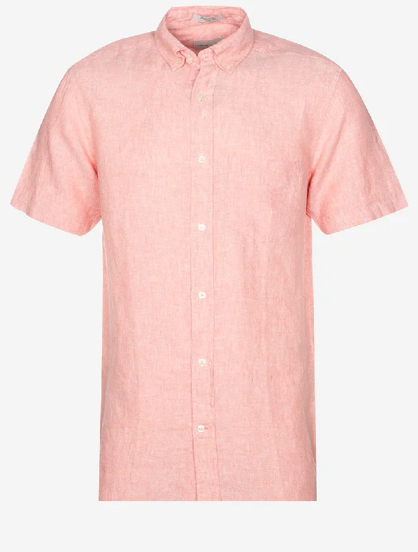 Regular Linen Short Sleeve Shirt Peachy Pink Dynamic Men's High