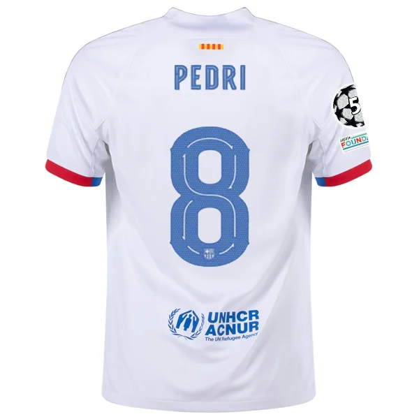 Nike Barcelona Pedri Away Jersey w/ Champions League Patches 23/24 (White/Royal Blue)