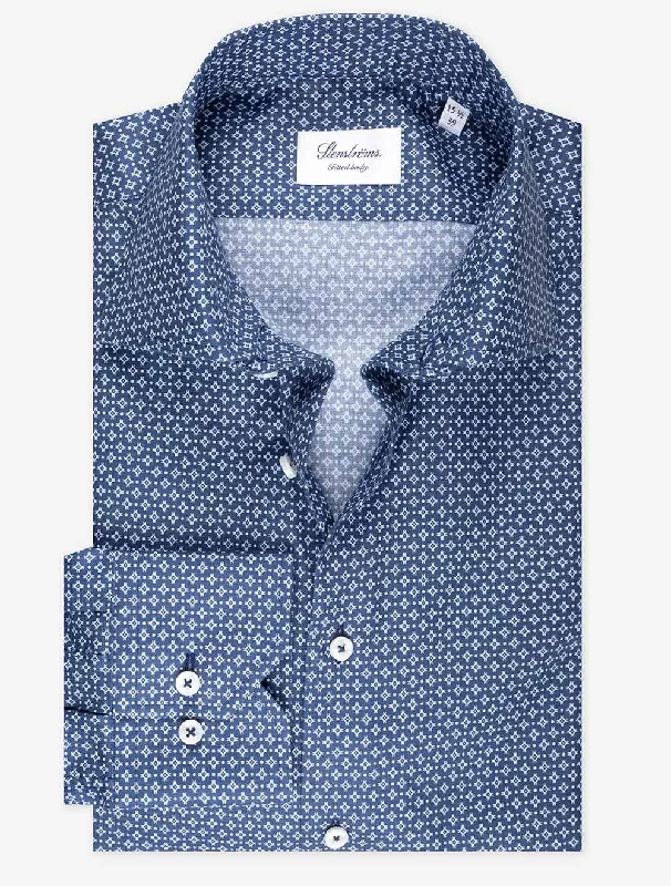 Fitted Pattern Shirt Navy Modern Men's Geometric