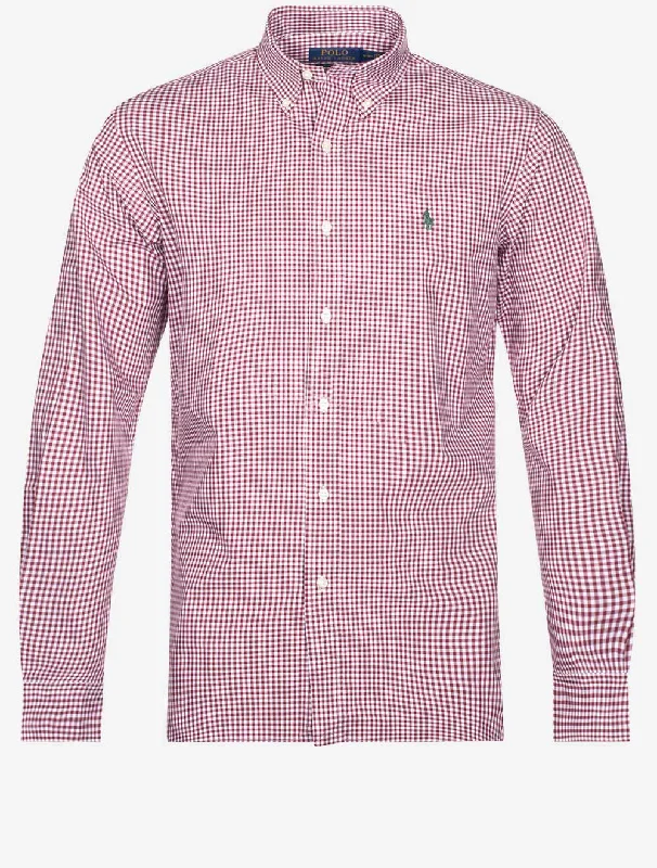 Poplin Gingham Buttondown Shirt Wine Stylish Men's Tropical 