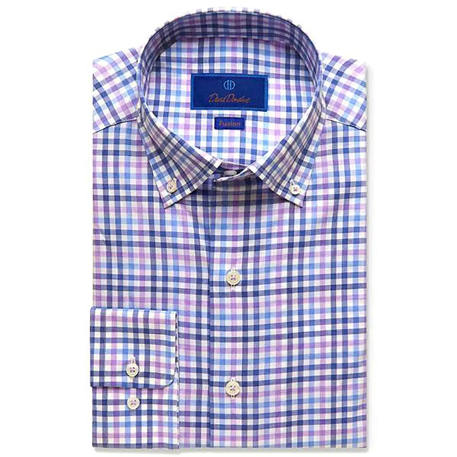 David Donahue Fusion Shirt - Blue and Purple Gingham Cool Men's Distressed