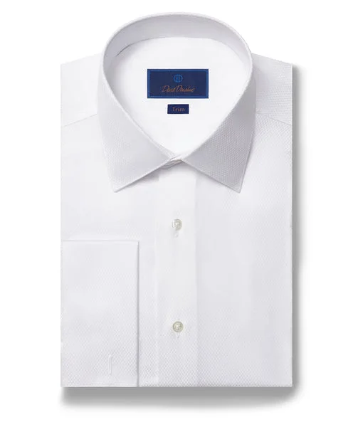 David Donahue Formal Shirt - White Dobby Weave (Trim) Modern Men's 