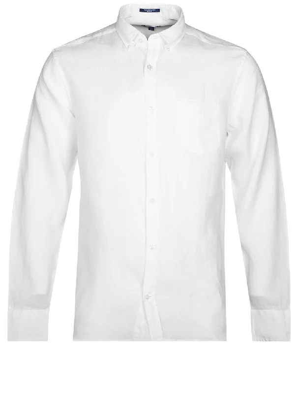 Regular Linen Shirt Button-down White Casual Men's Short