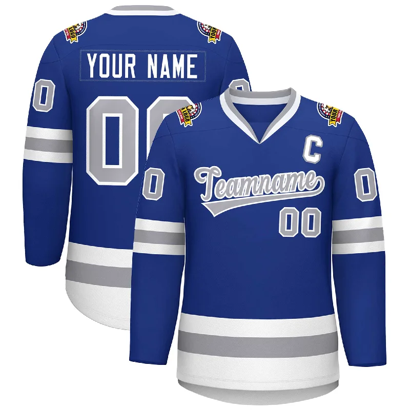 Custom Royal Gray-White Classic Style Hockey Jersey