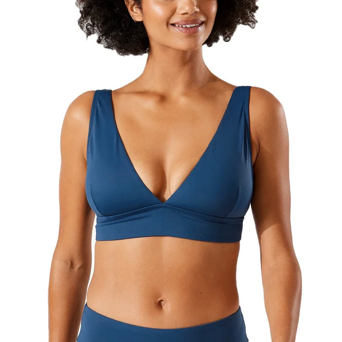 Tommy Bahama Palm Modern Over The Shoulder V Neck Bra Top - Midnight Sea* Monochromatic All
