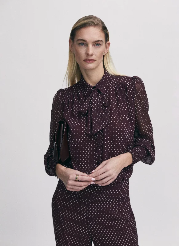 Printed blouse with cuff shirring detail and tie Traditional Men's Wool