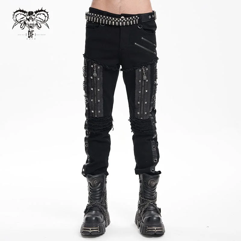 Men's Gothic Eyelets Chains Studs Trousers