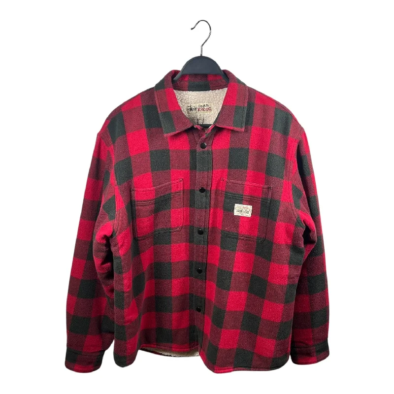 STUSSY/Jacket/M/Polyester/RED/Plaid/Sherpa Lining Traditional Men's Wool