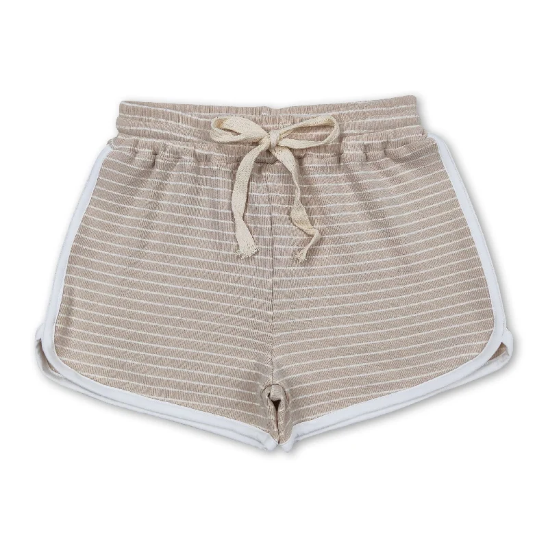 Khaki stripe cotton girls summer shorts