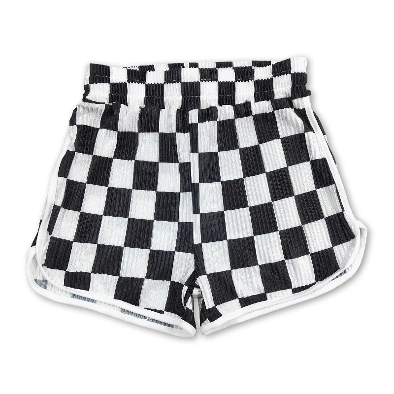 Black plaid kids girls summer shorts