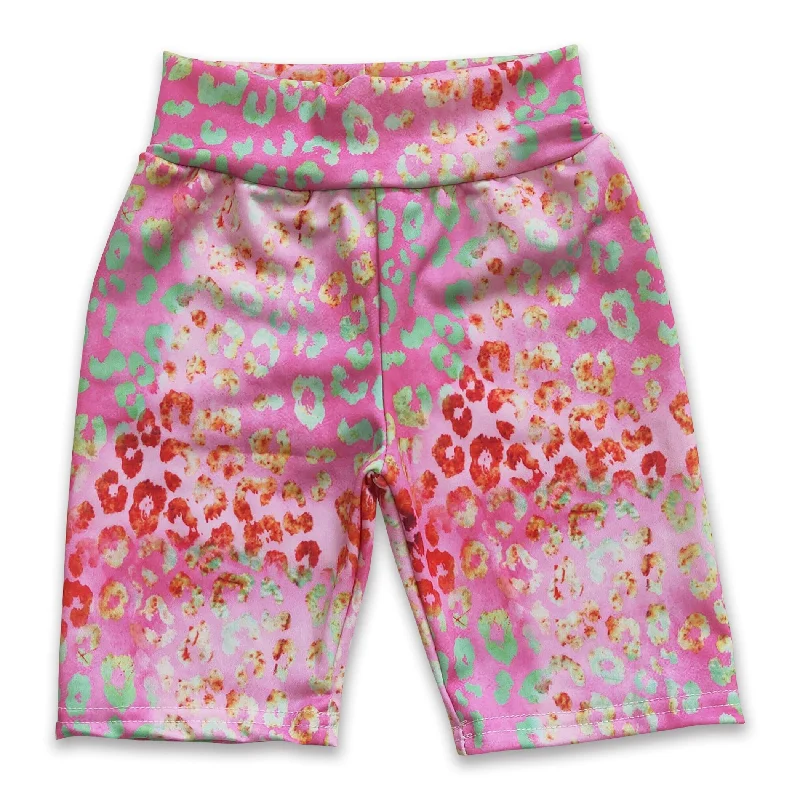 Pink colorful leopard swim material baby girls shorts