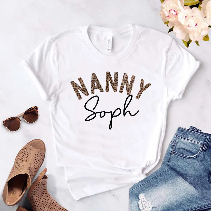 Nanny Leopard Personalised Name T-Shirt