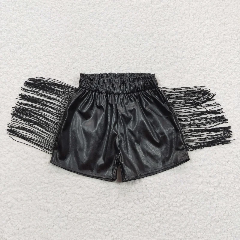 SS0094 Black Tassel leather pants Girls Shorts