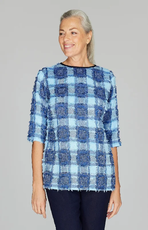 Eyelash Check 3/4 Sleeve Blouse w/ Contrast Bias Dynamic Men's Glow