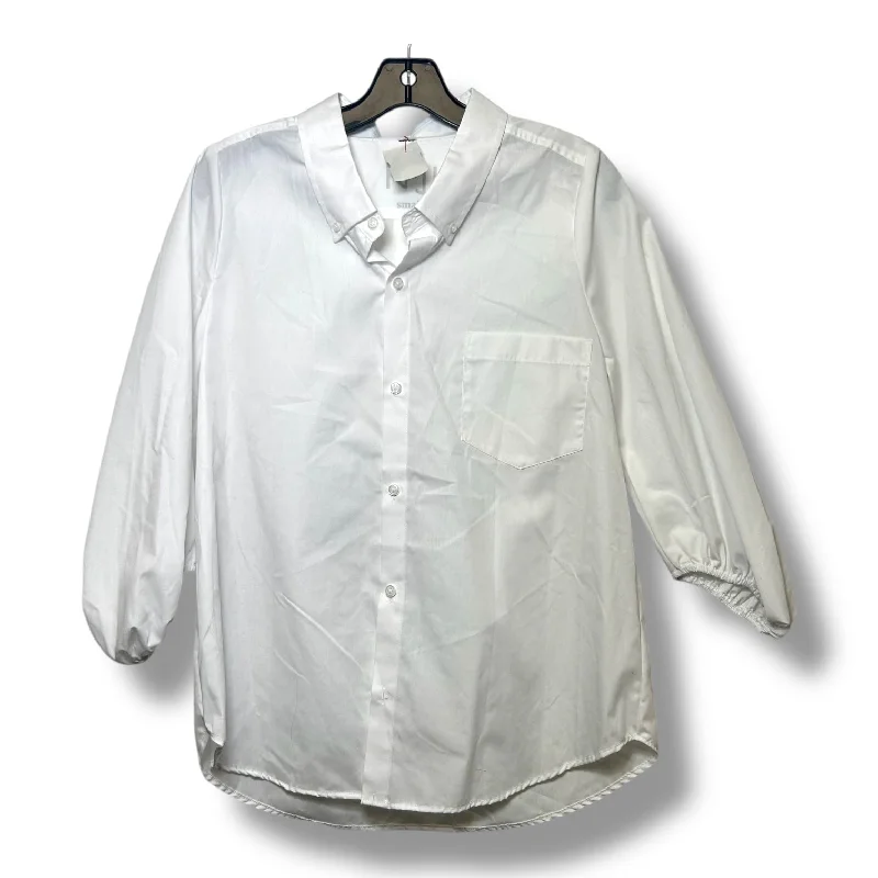 Blouse 3/4 Sleeve By Cme In White, Size: S Masculine Men's 