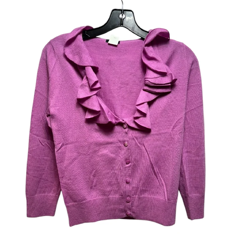 Ruffle Merino Wool Sweater Cardigan By J. Crew In Purple, Size: S Sleek Men's Contemporary 
