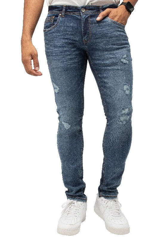 RAW X Men's Skinny Fit Fashion Rips Destroyed Distressed Washed Stretch Jeans Minimalist Men's Casual 