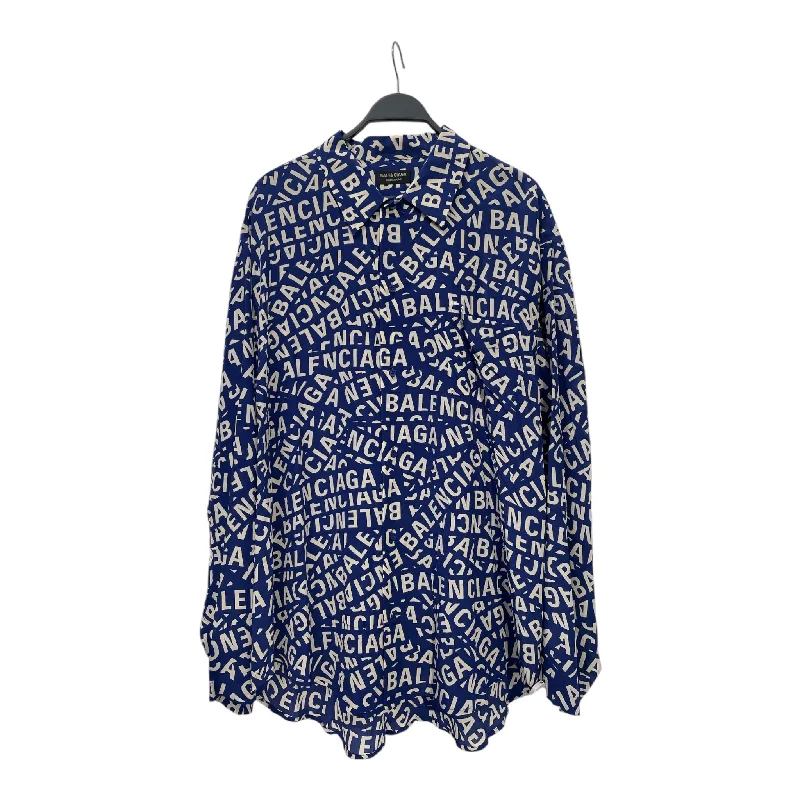 BALENCIAGA/LS Shirt/18/Silk/BLU/Open Coller/All Over Print/ Polished Men's Silk
