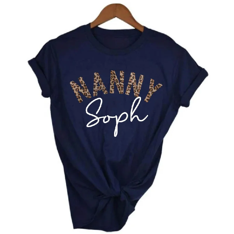 Nanny Leopard Personalised Name T-Shirt