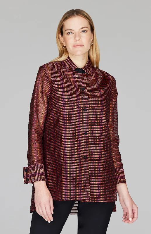Sheer Stripe Collared Shirt w/ Side Tabs Earthy Men's Hemp