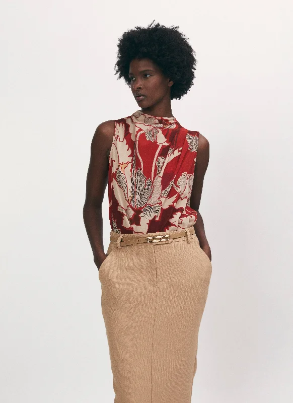 Printed sleeveless pleated top Gym